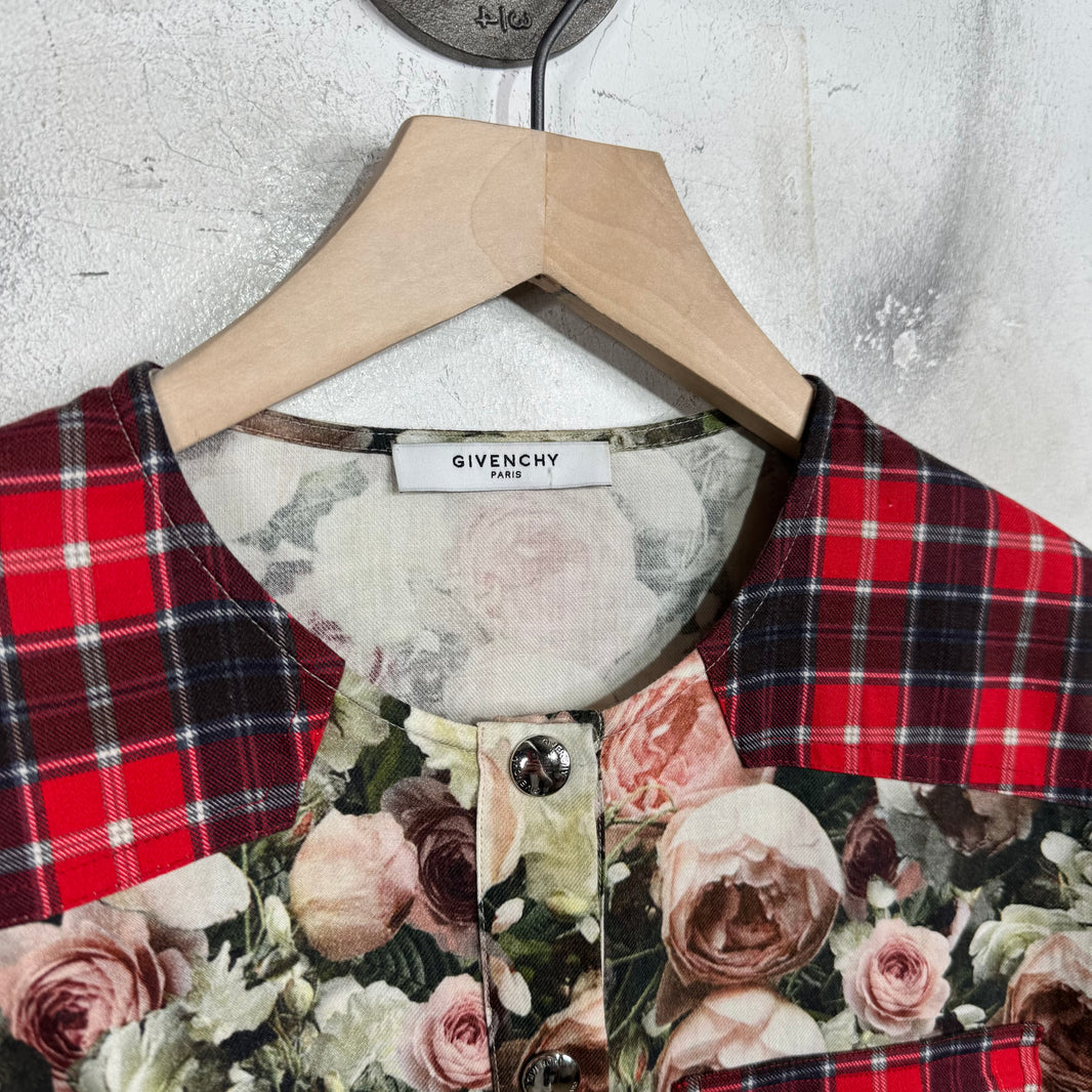 Givenchy Plaid/Floral Snap Button Up