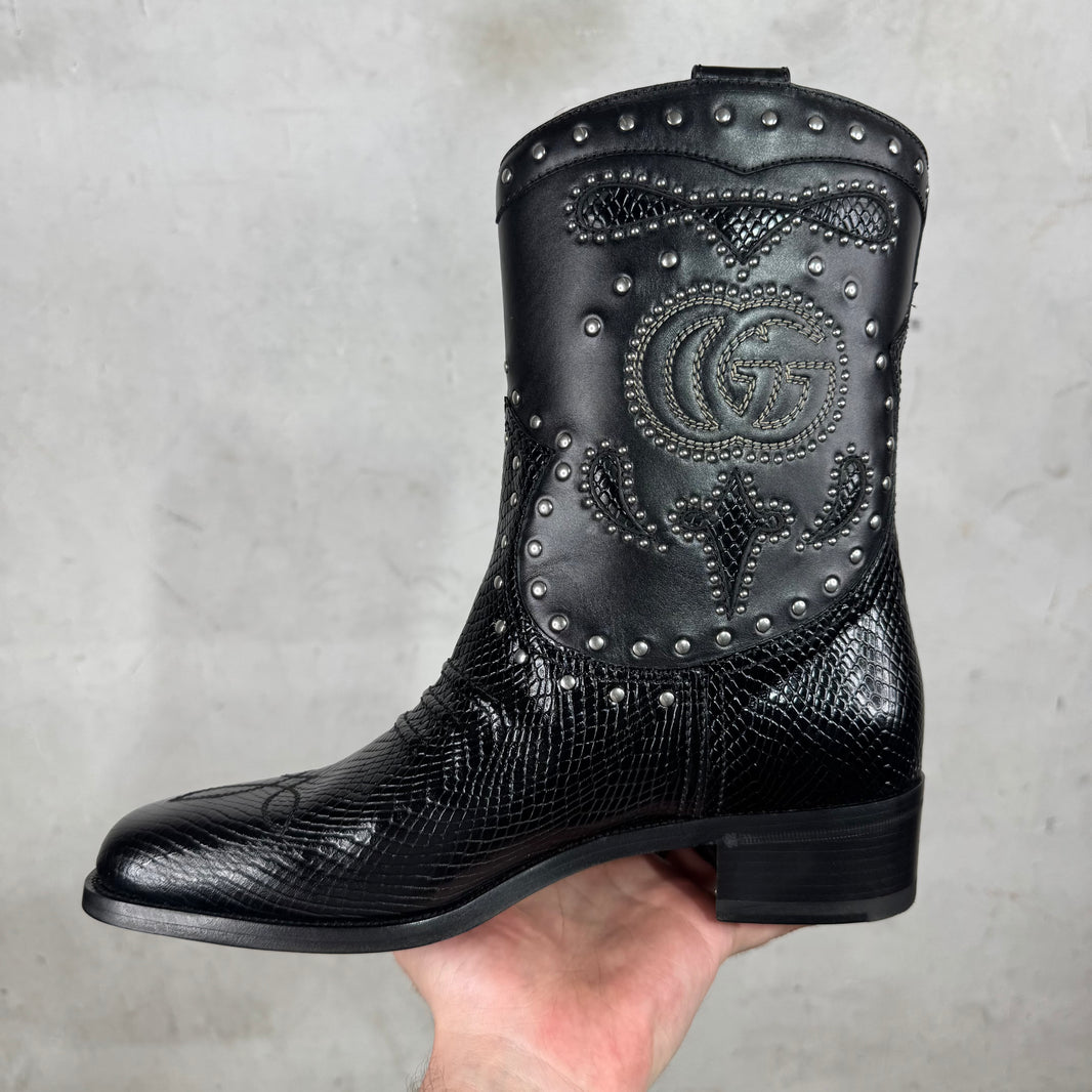 Gucci Double G Leather Studded Cowboy Boots