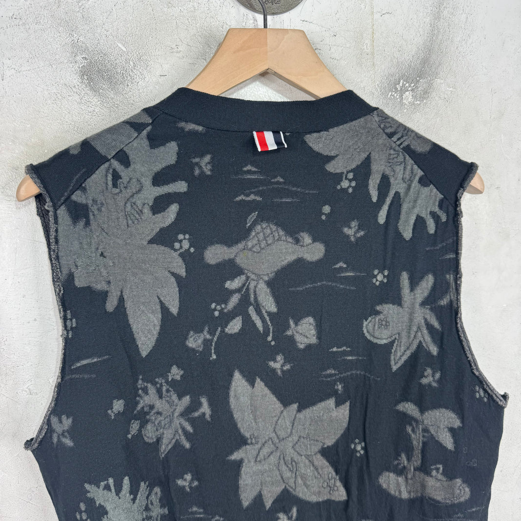 Thom Browne Cutoff Patterned Black Sweater Vest