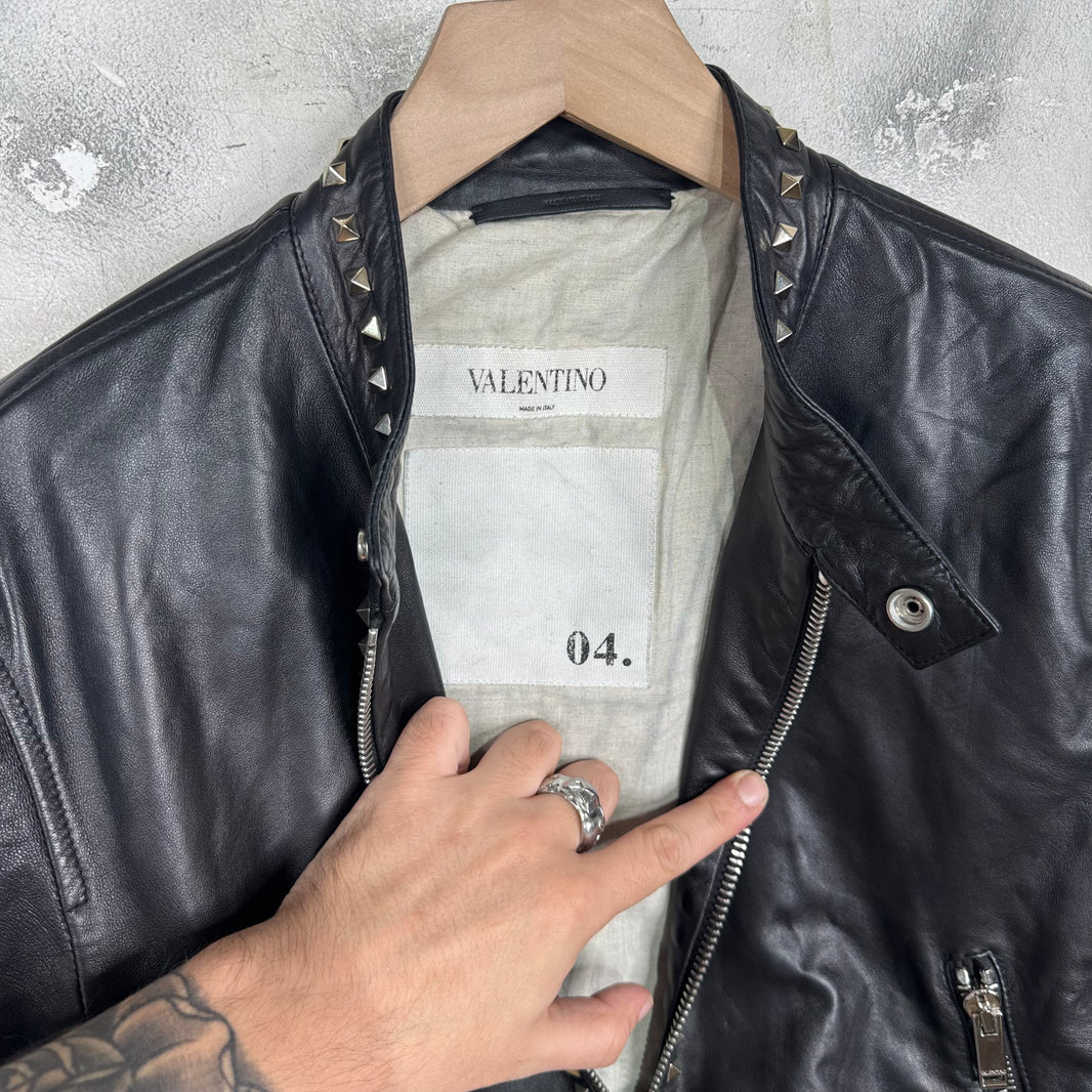 Valentino Rock Stud Leather Cafe Racer Jacket