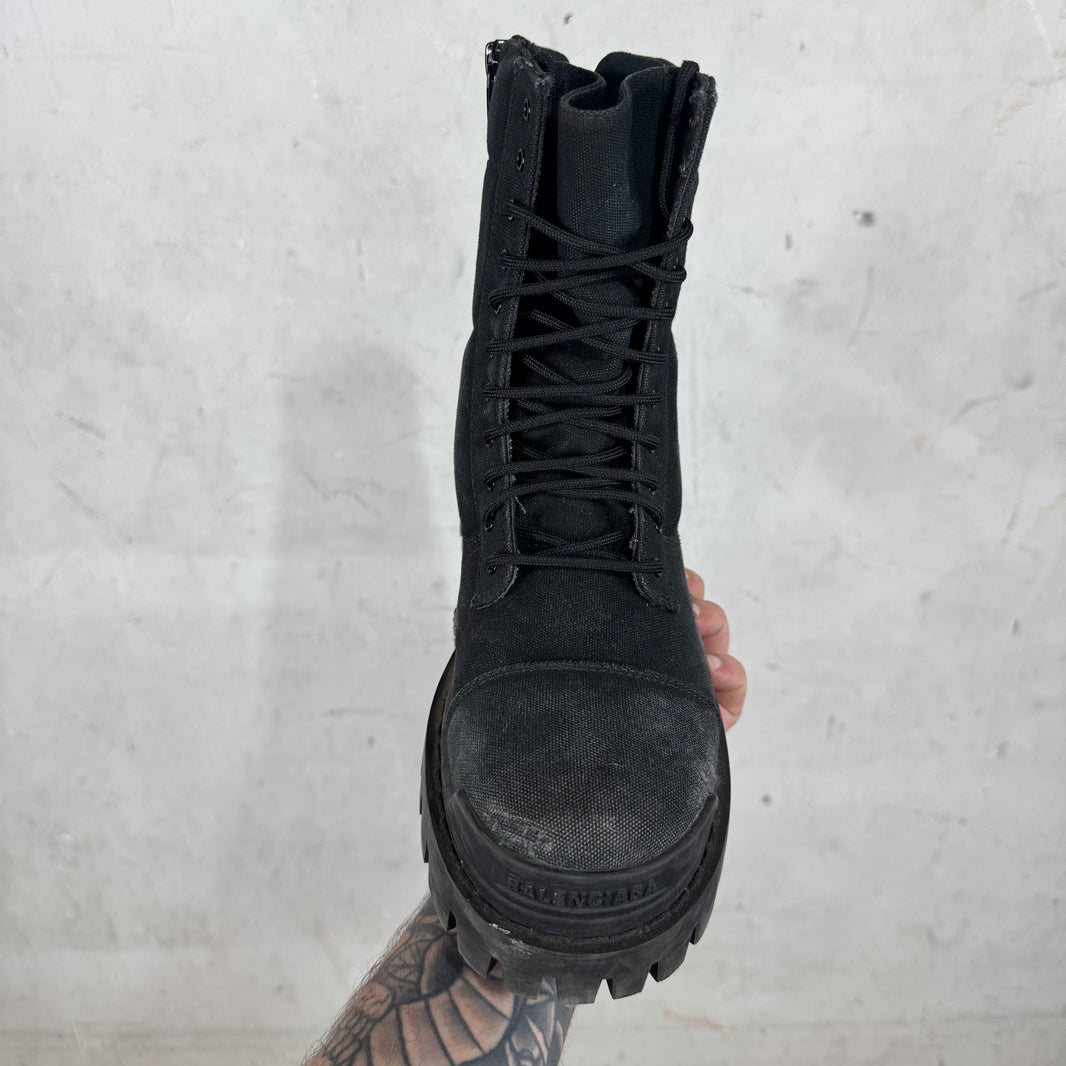 Balenciaga Distressed Canvas Strike Boots