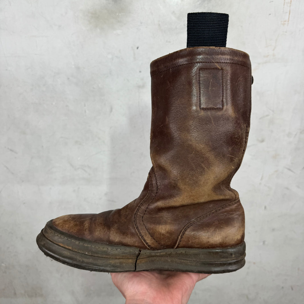 Rick Owens Brown Leather Pull Boots