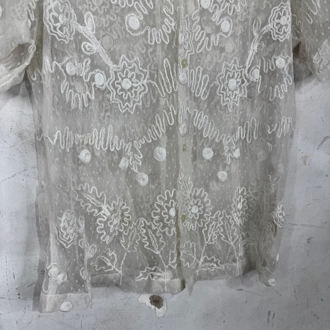 Bode Sheer Stitched Squiggly Shirt