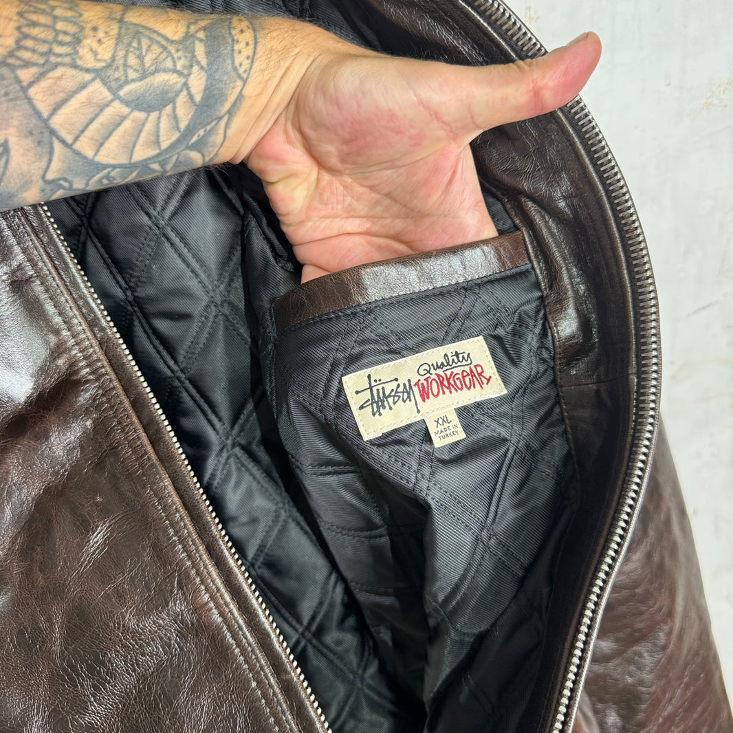 Stussy Brown Leather Garage Jacket
