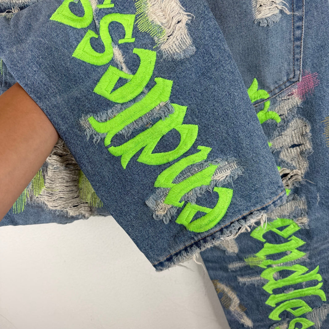 Endless Denim Blue Embroidered Distressed Jeans