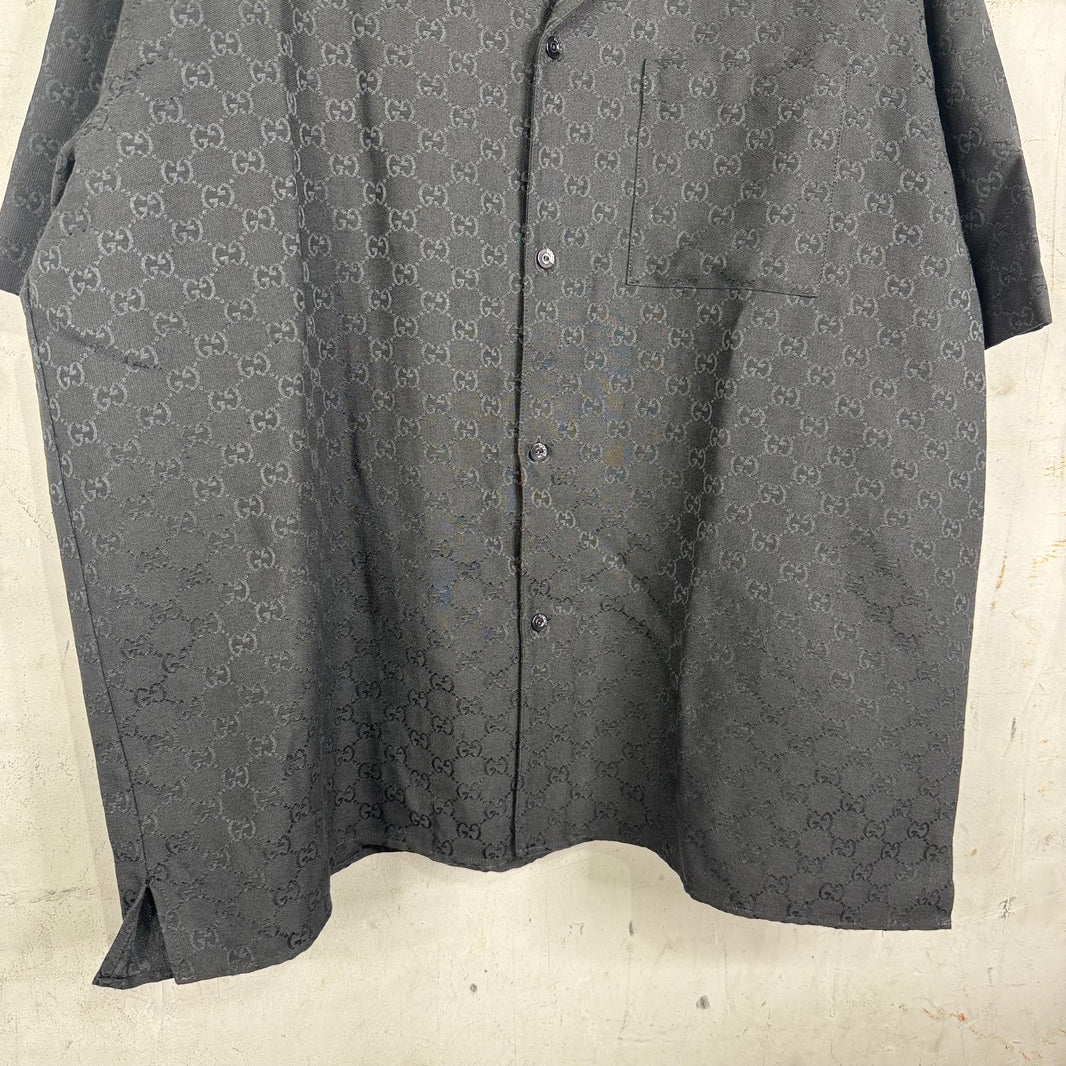 Gucci Black Monogram Camp Collar Shirt