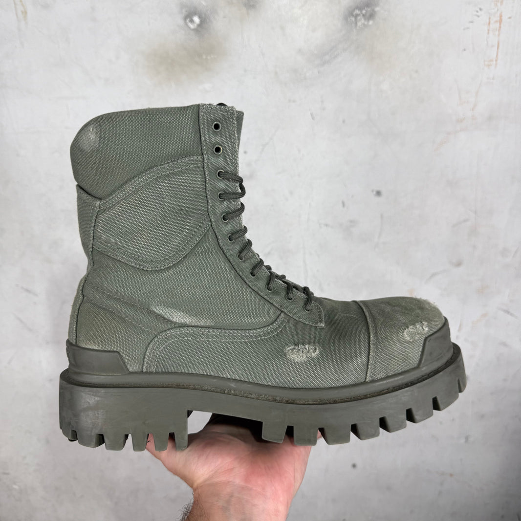 Balenciaga Khaki Distressed Strike Boots