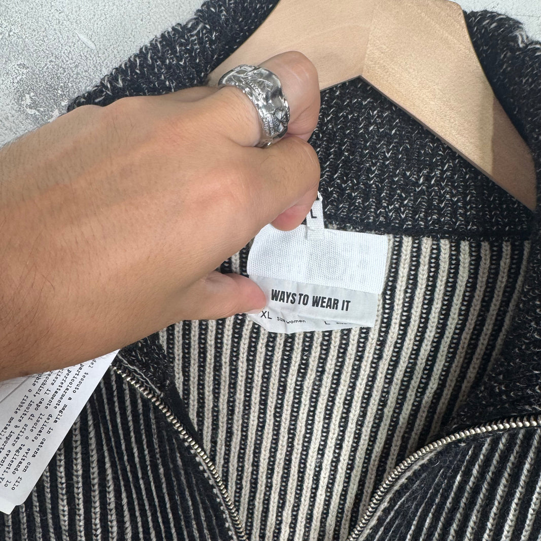 MM6 Black Distressed Zip Sweater