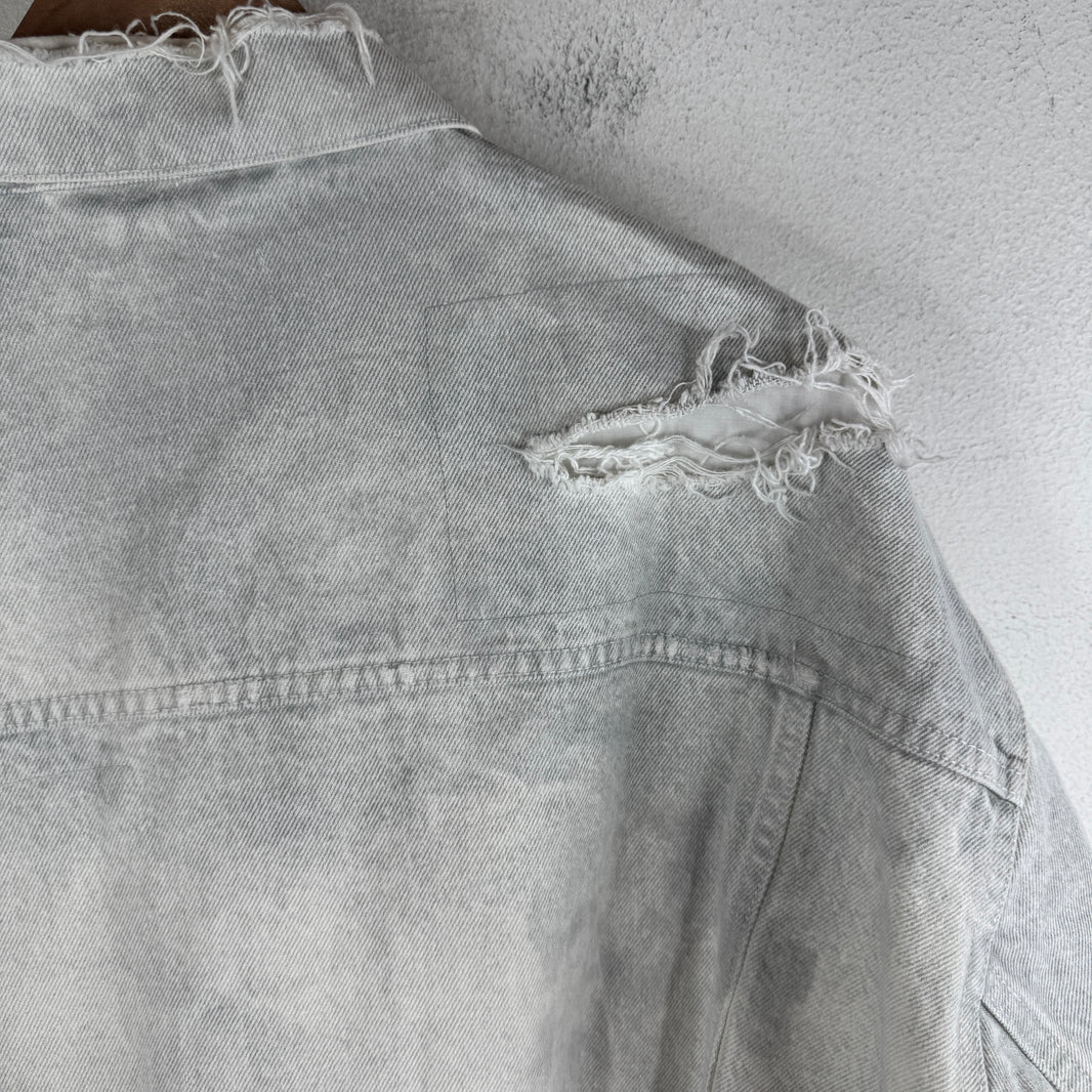 Balenciaga Distressed White Oversized Denim Jacket