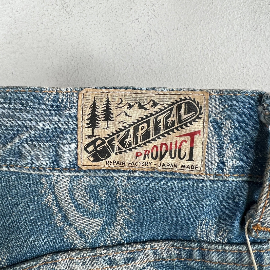 Kapital Blue Distressed Speak Easy Flared Denim Jeans