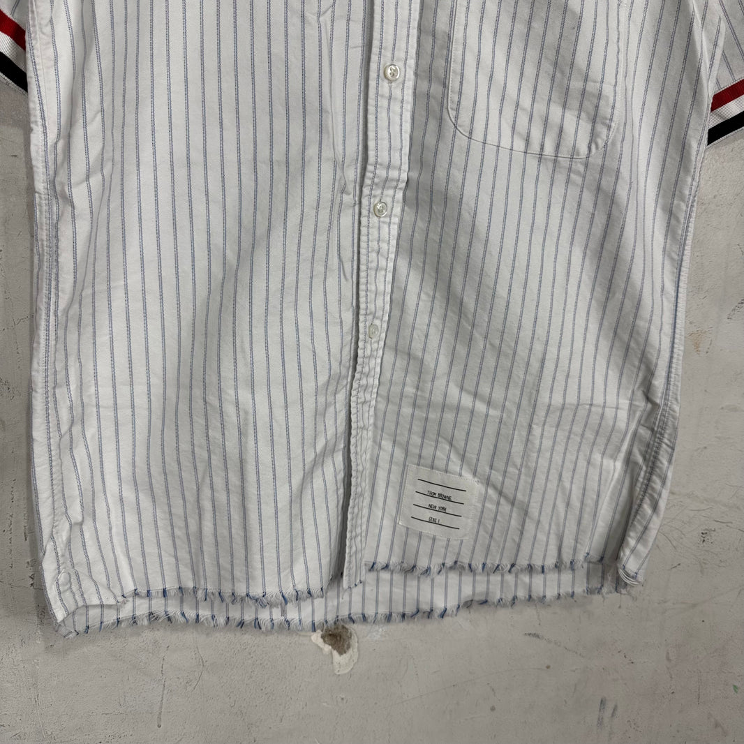 Thom Browne Striped Frayed Hem Sleeve Stripe Shirt