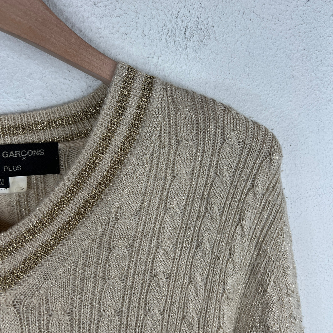 CDG Beige Cable Knit V Neck Sweater