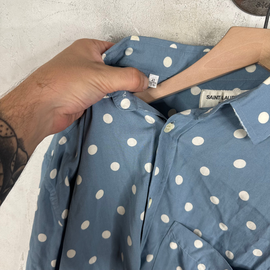 Saint Laurent Runway Blue Polka Dot LS Shirt