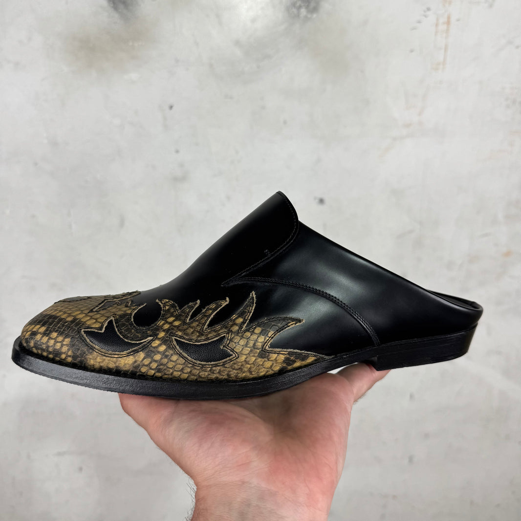 Dries Van Noten Cowboy Snakeskin Paneled Mules