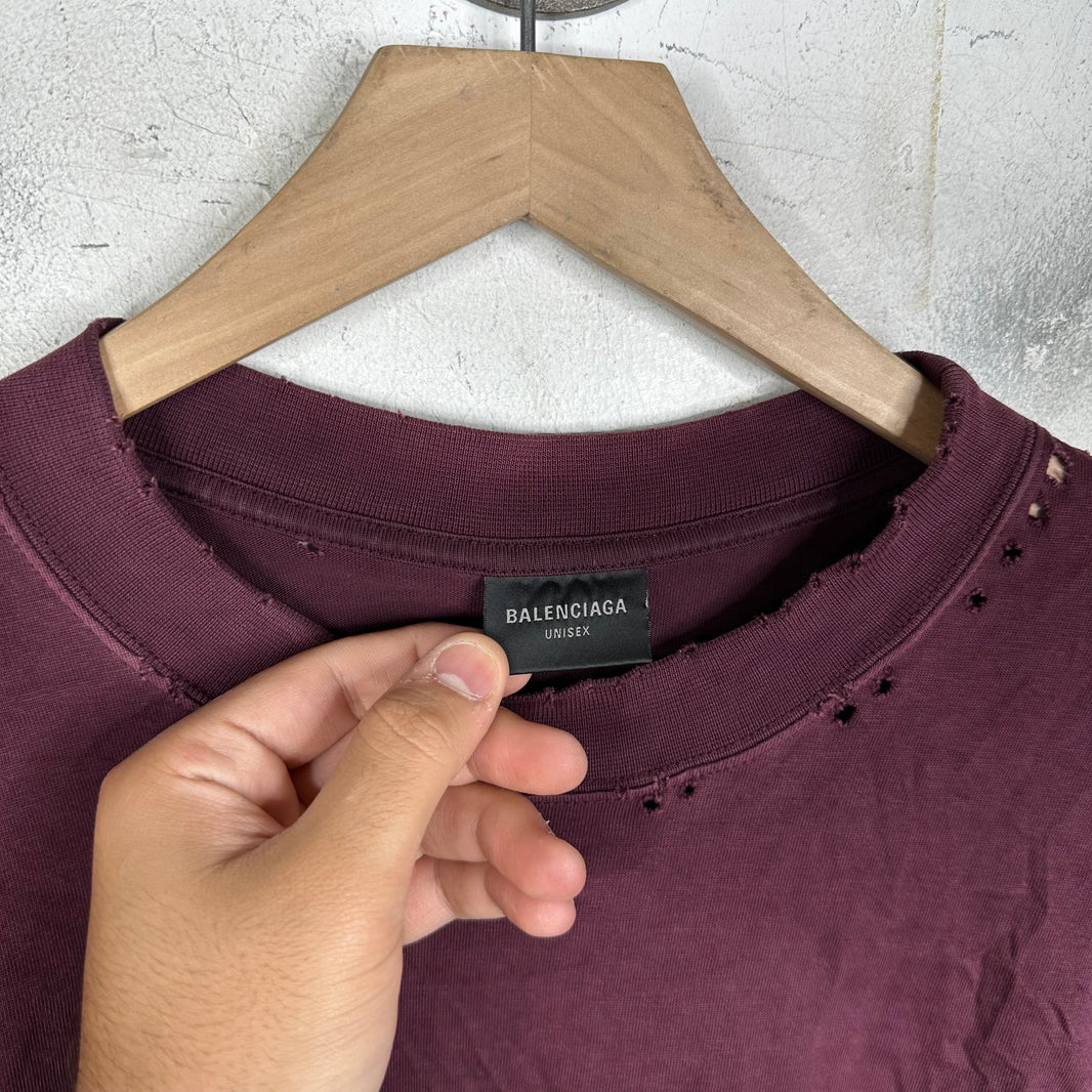 Balenciaga Burgundy Tape Logo T-Shirt