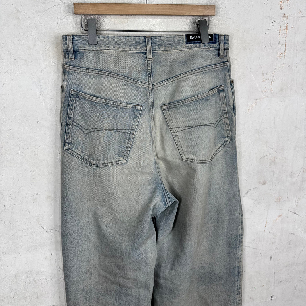 Balenciaga Lightwash Baggy Distressed Hem Jeans