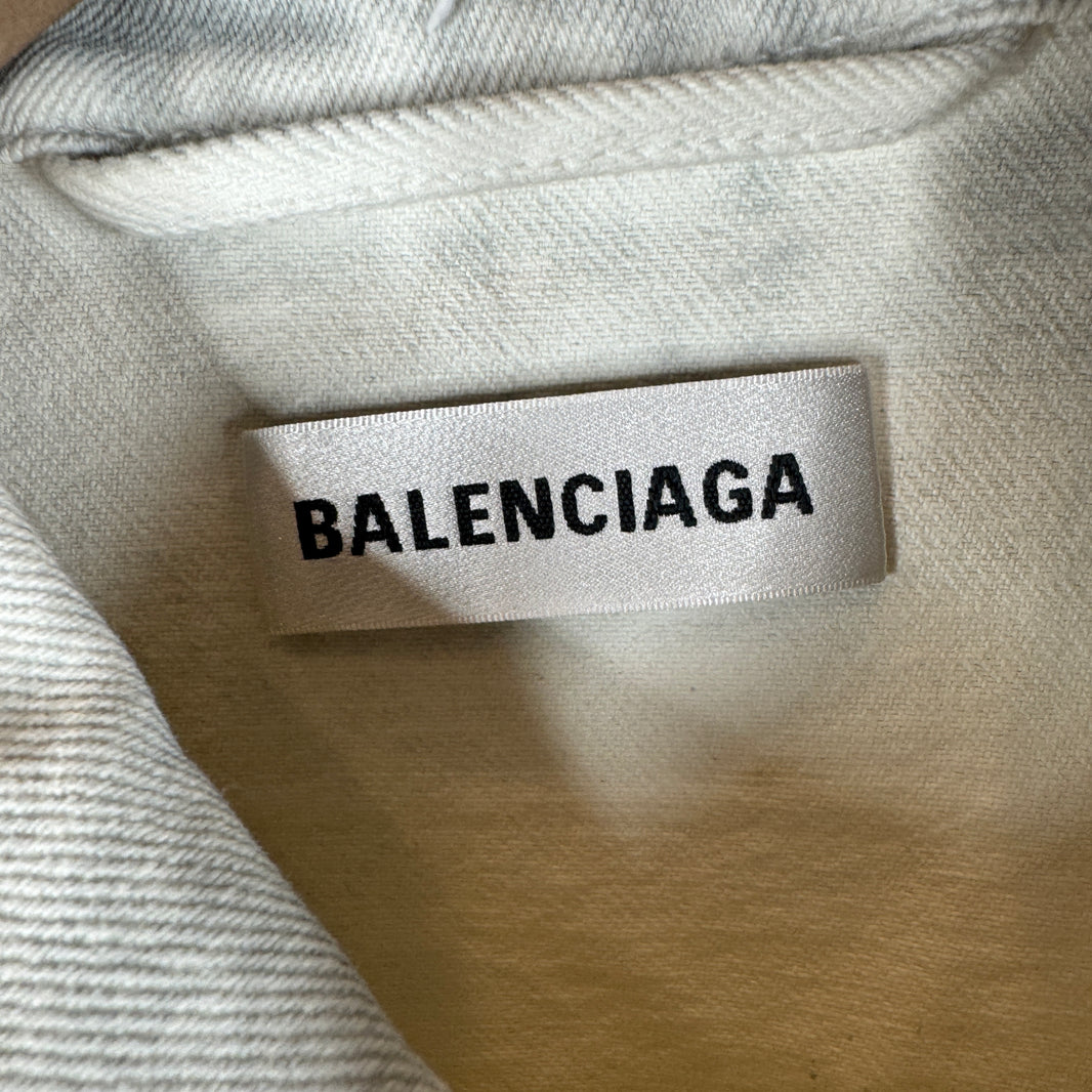 Balenciaga Distressed White Oversized Denim Jacket