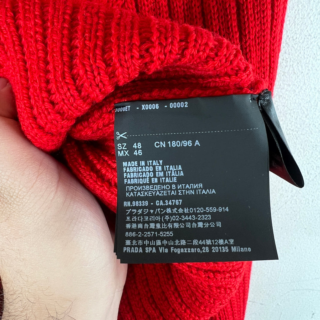 Prada Red Button Up Diamond Knit Cardigan