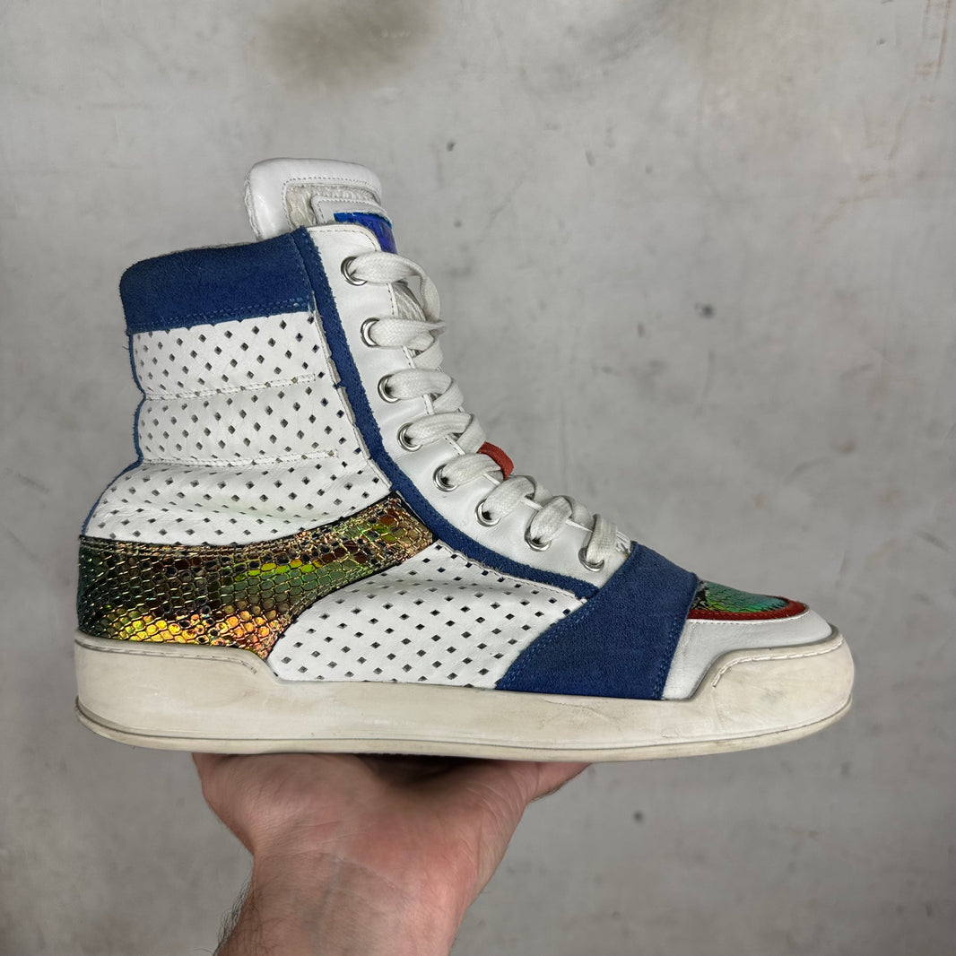 Balmain Paneled Leather High Top Sneakers