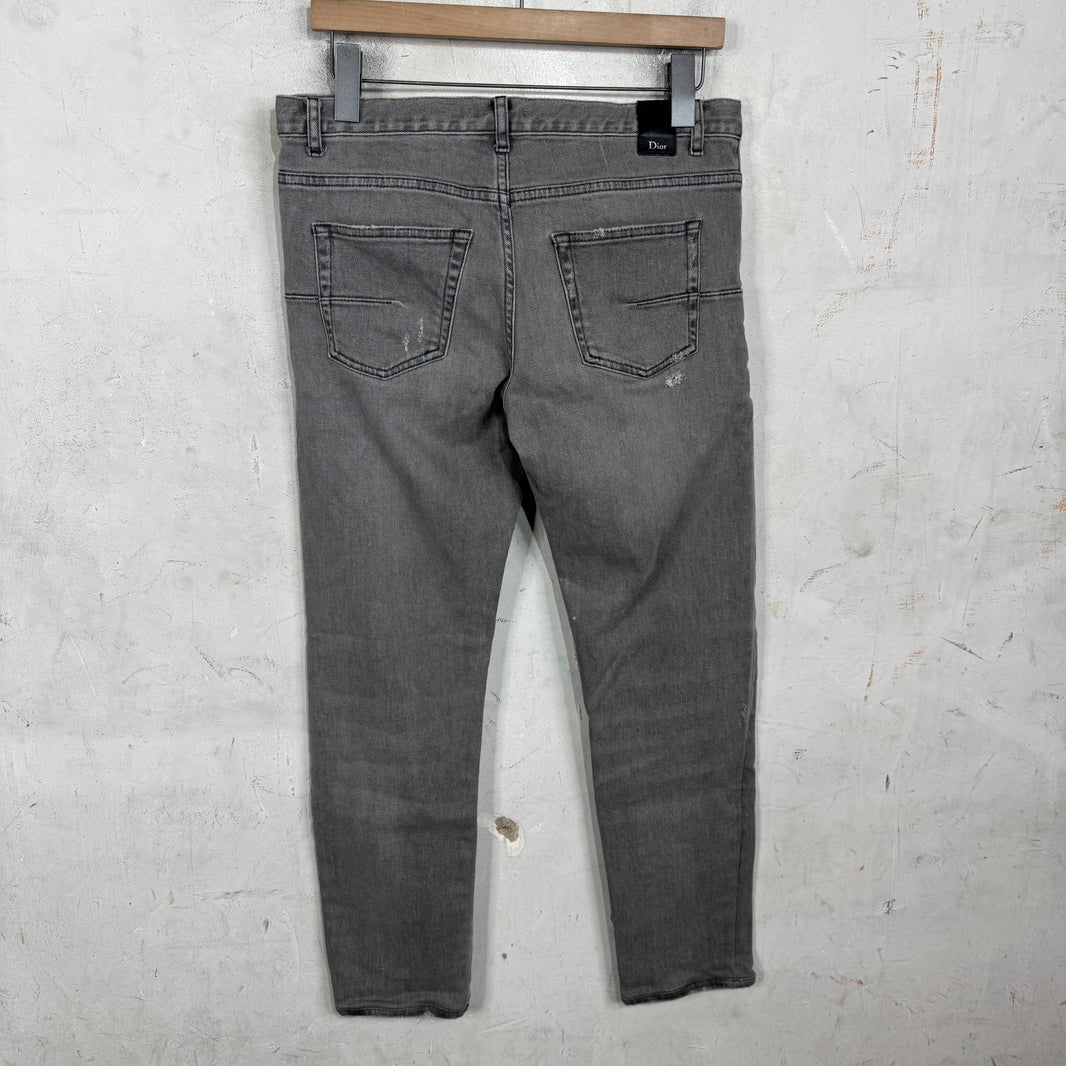 Dior Grey Distressed Quoted Slim Jeans