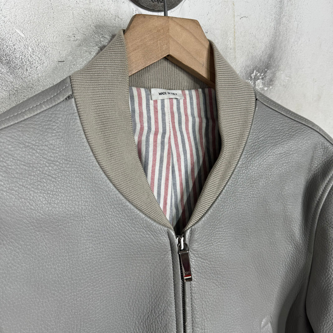 Thom Browne Grey Striped Leather Jacket