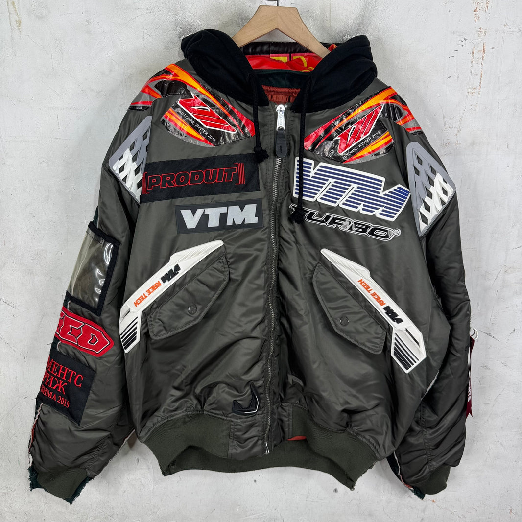Vetements x Alpha Patchwork Racer Hooded Bomber Jacket