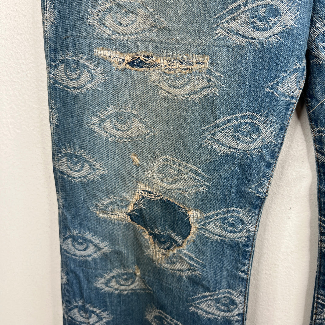 Kapital Blue Distressed Speak Easy Flared Denim Jeans