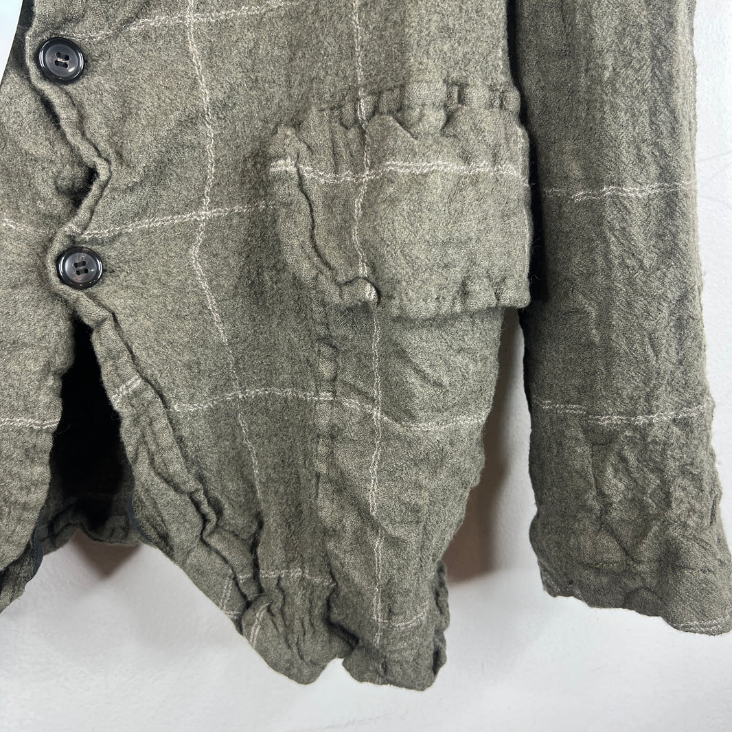 CDG Wool Wrinkled Button Up Long Jacket