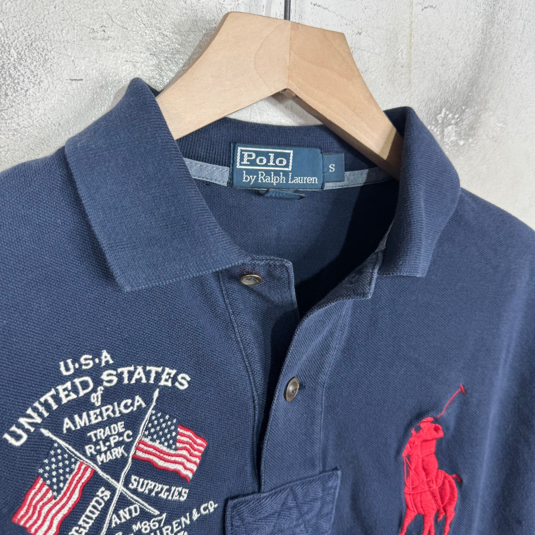 Ralph Lauren Navy Red Big Pony Flag Crested Polo