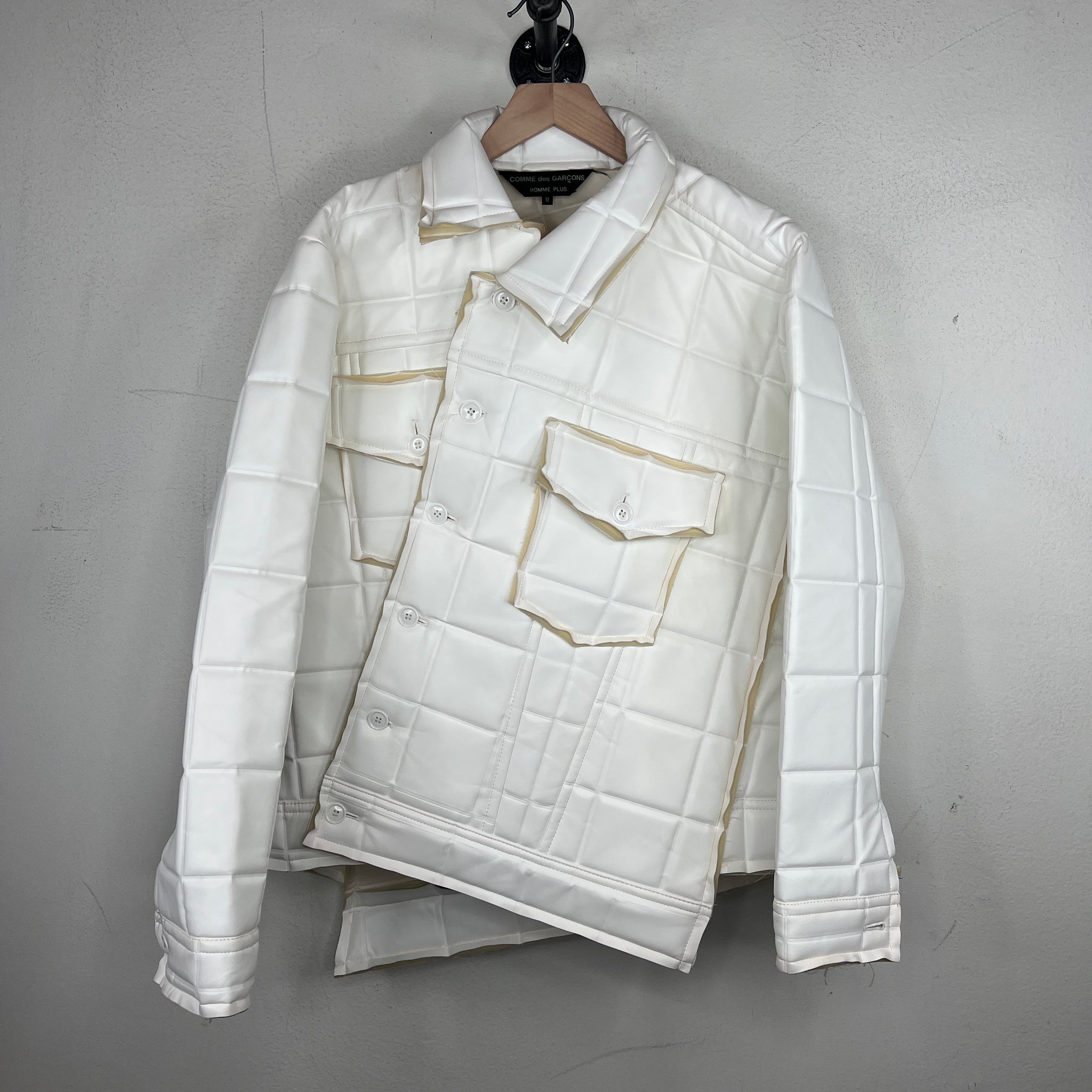 CDG White Asymmetrical Square Embossed Jacket