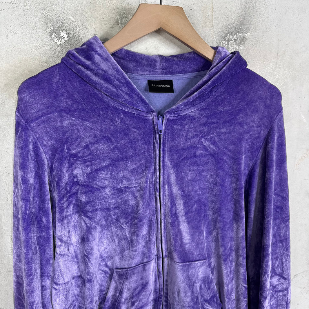 Balenciaga Purple Velour Zip Hoodie