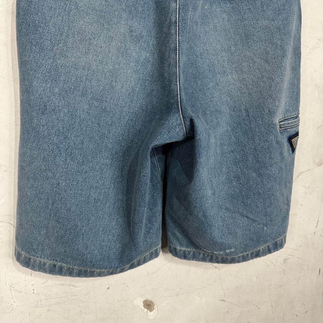 Prada Medium Wash Plaqued Denim Shorts