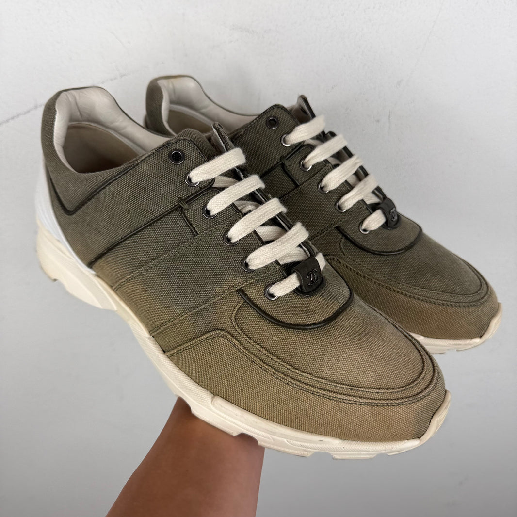 Chanel Olive Canvas Trainers