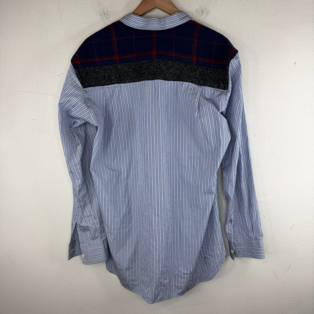 CDG Blue Striped Flannel Shoulder Button Up LS Shirt