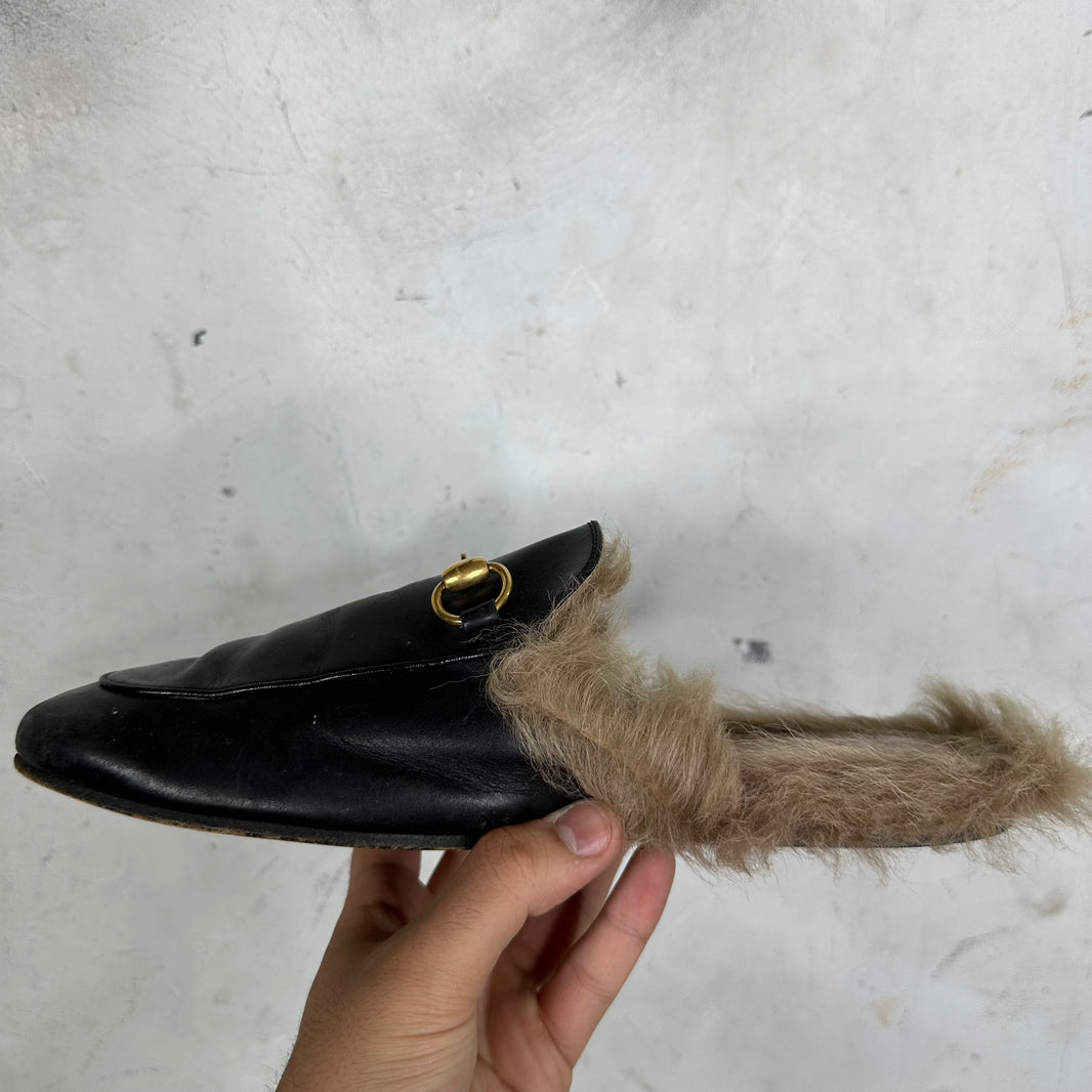Gucci Smoked Horsebit Fur Mules