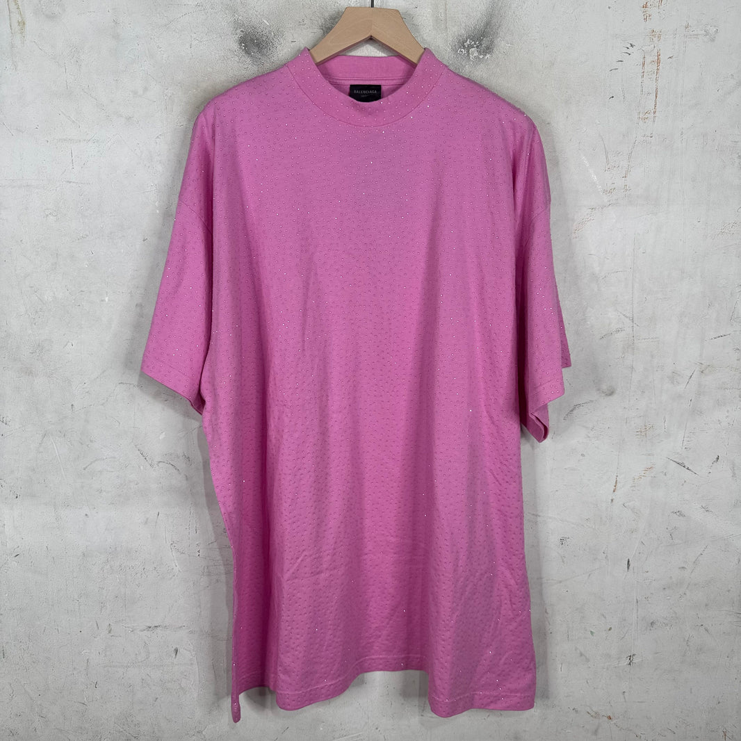 Balenciaga Pink Rhinestoned T-Shirt