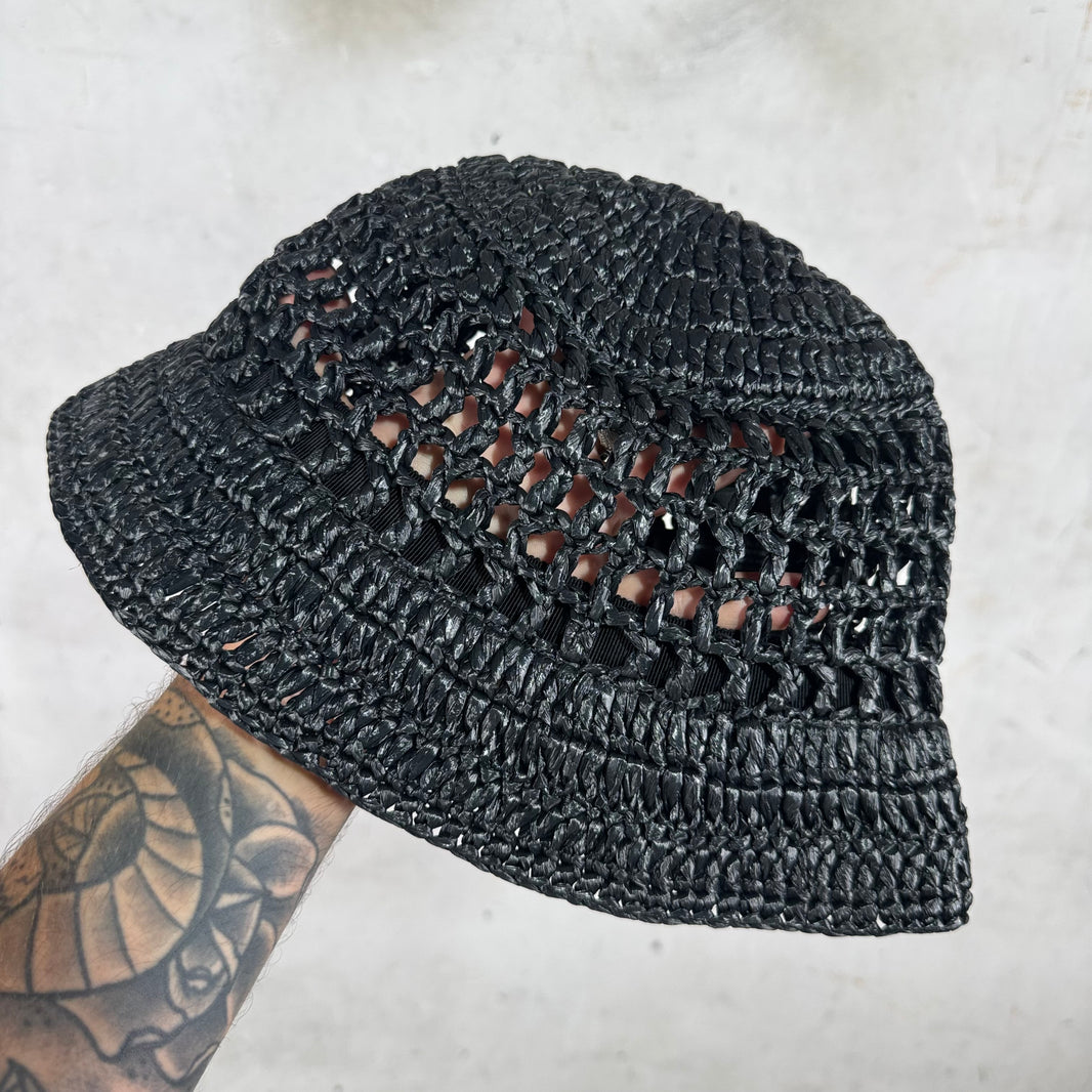 Prada Knitted Straw Bucket Hat