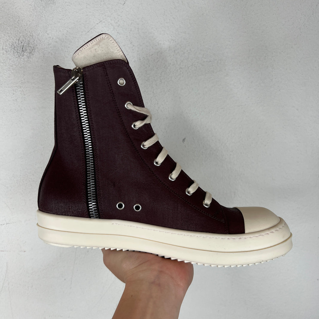 DRKSHDW Burgundy Waxed Ramone High Sneakers