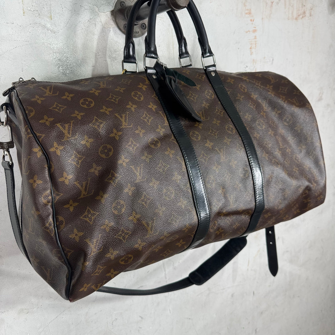 Louis Vuitton Brown Monogram Black Trim Keepal 55