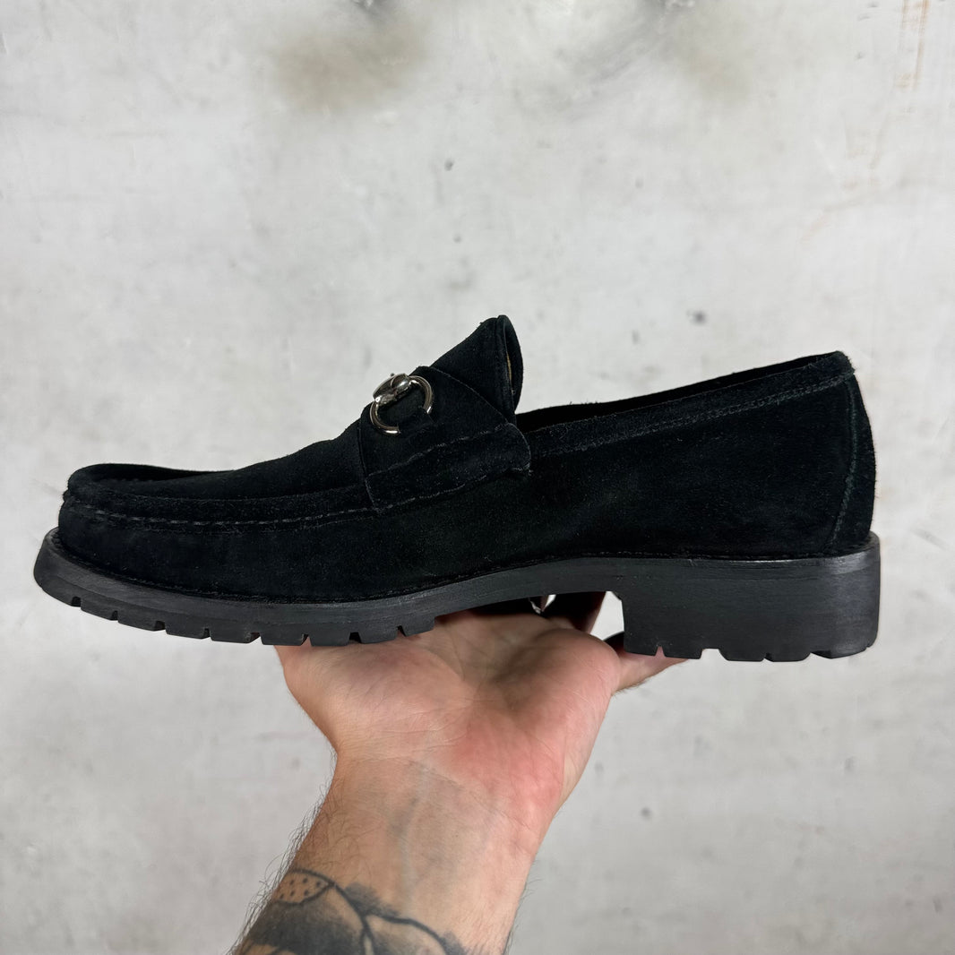 Gucci Black Suede Lug Sole Loafer