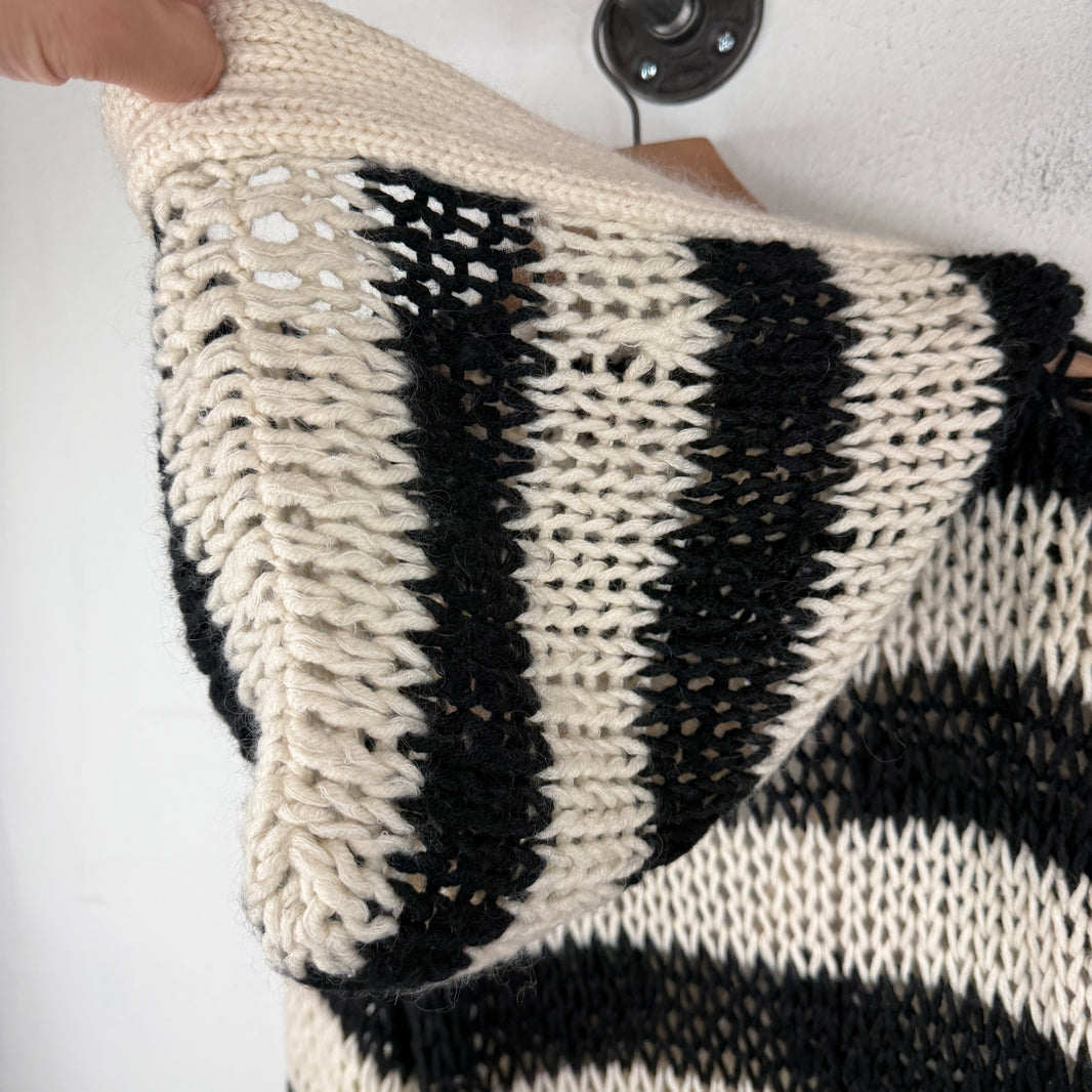 Saint Laurent Striped Cable Knit Hooded Sweater