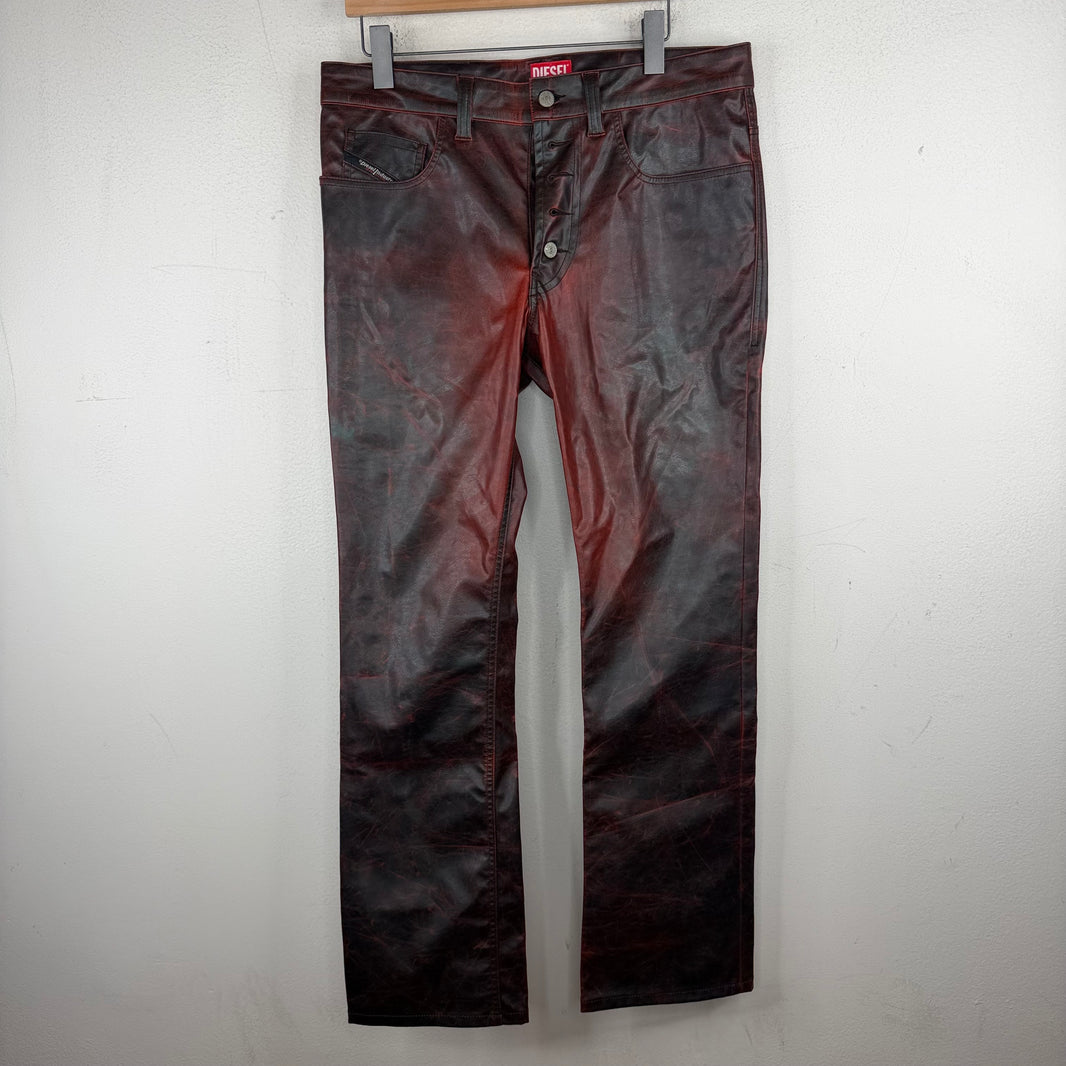 Diesel Faux Leather Oxblood Trousers