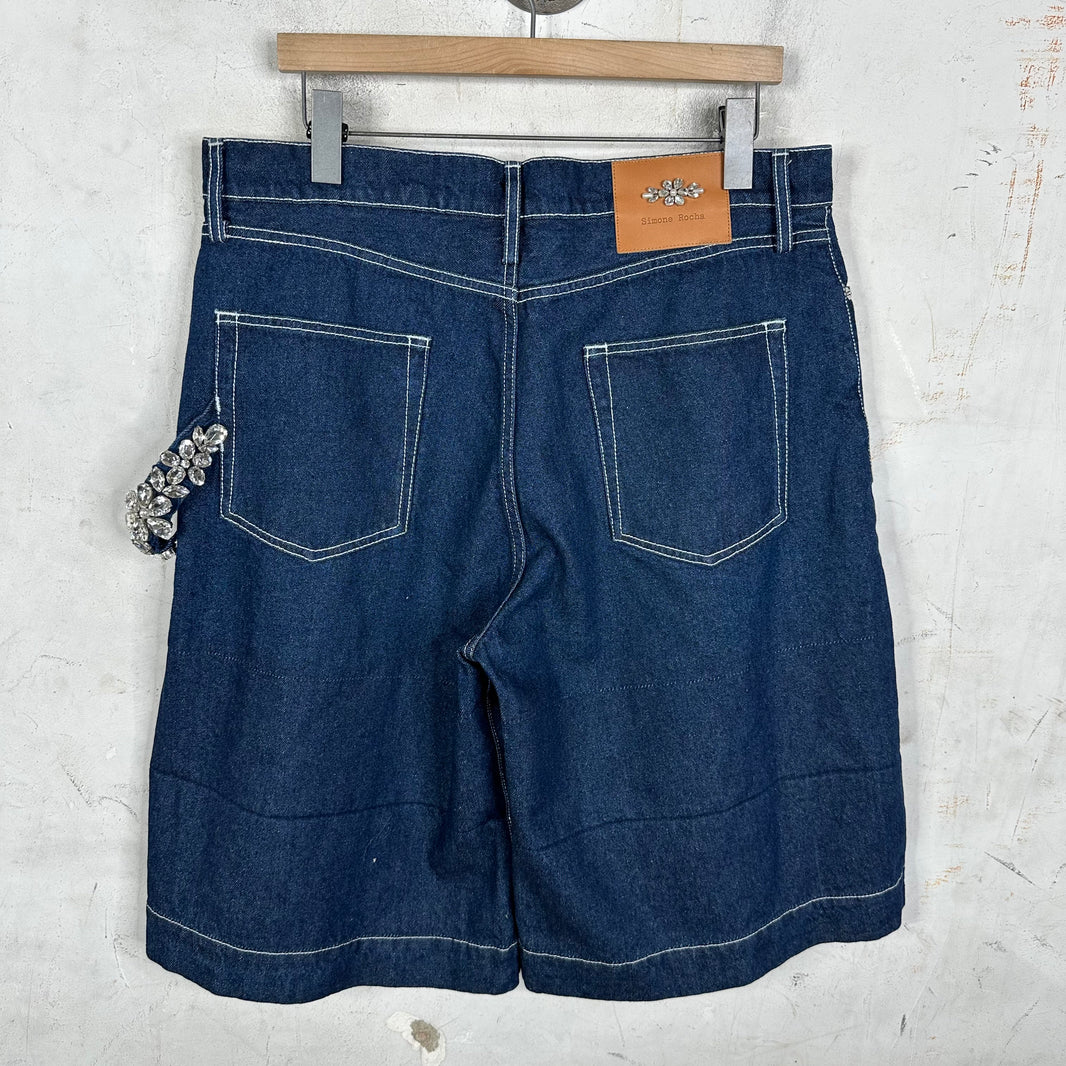 Simone Rocha Jeweled Carpenter Denim Shorts