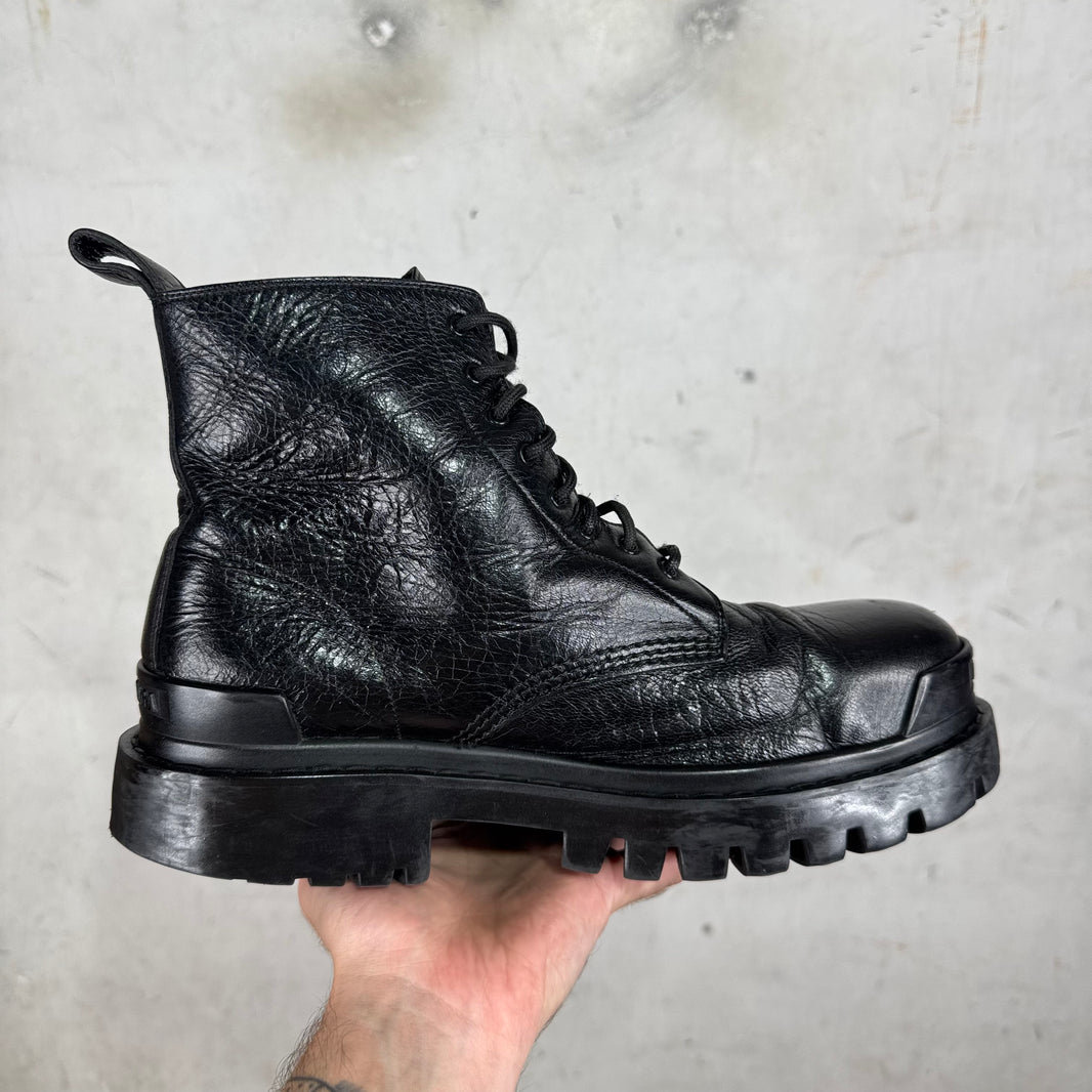 Balenciaga Smoked Tumbled Leather Strike Boots