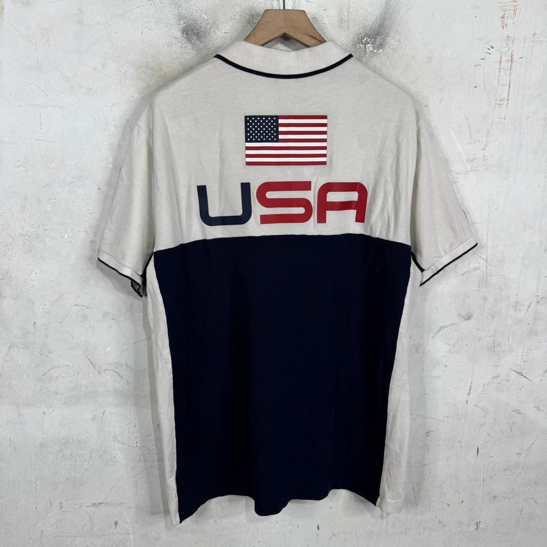 Ralph Lauren White Striped USA Big Pony Polo
