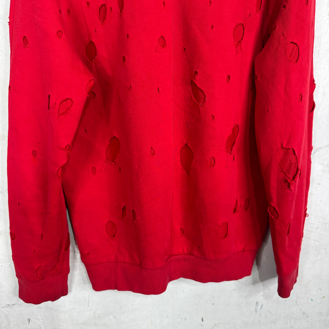 Givenchy Red Distressed Logo Crewneck