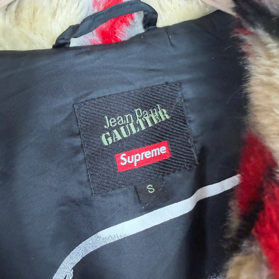 Supreme JPG Checkered Faux Fur Trench Coat