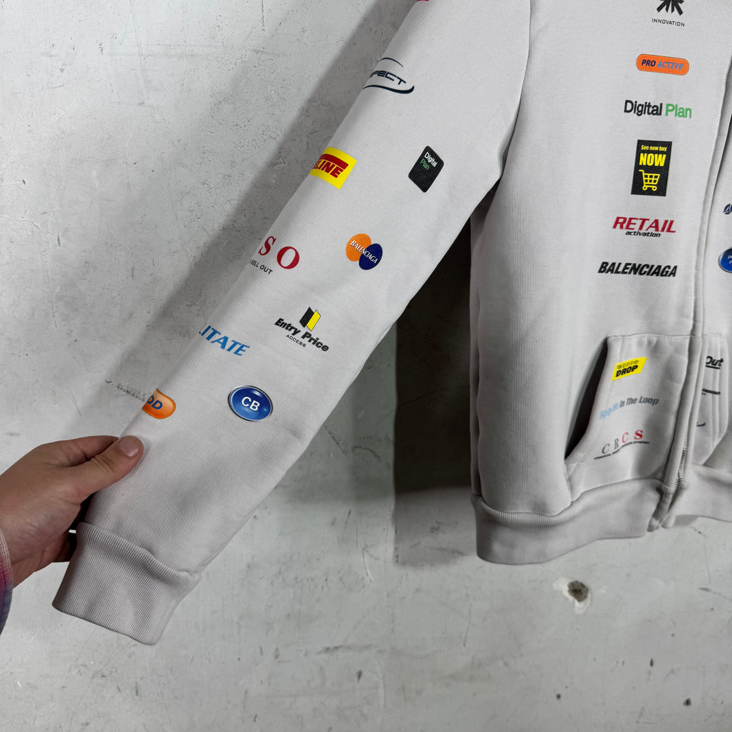 Balenciaga Multi Logo Shrunken Zip Hoodie