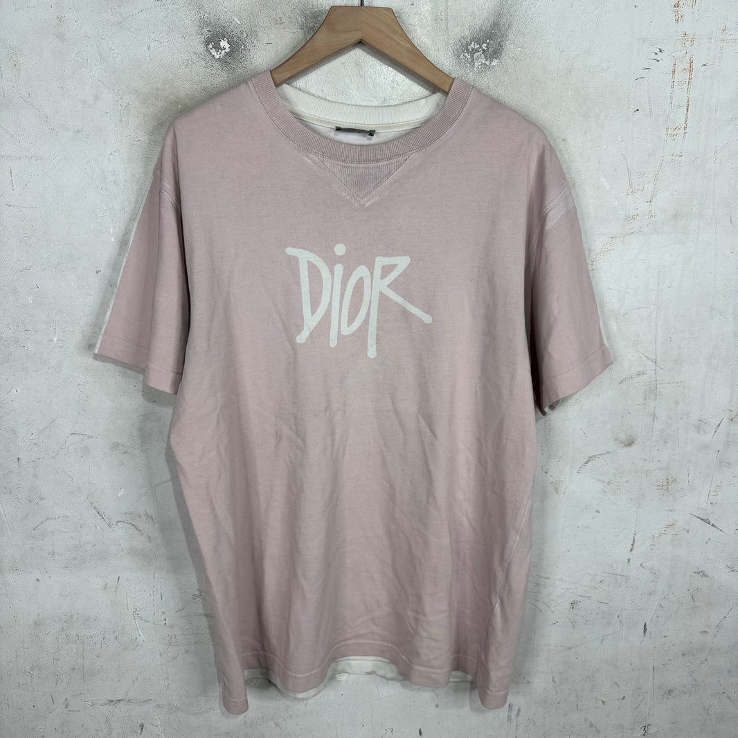 Dior Pink Shawn Stussy Logo T-Shirt