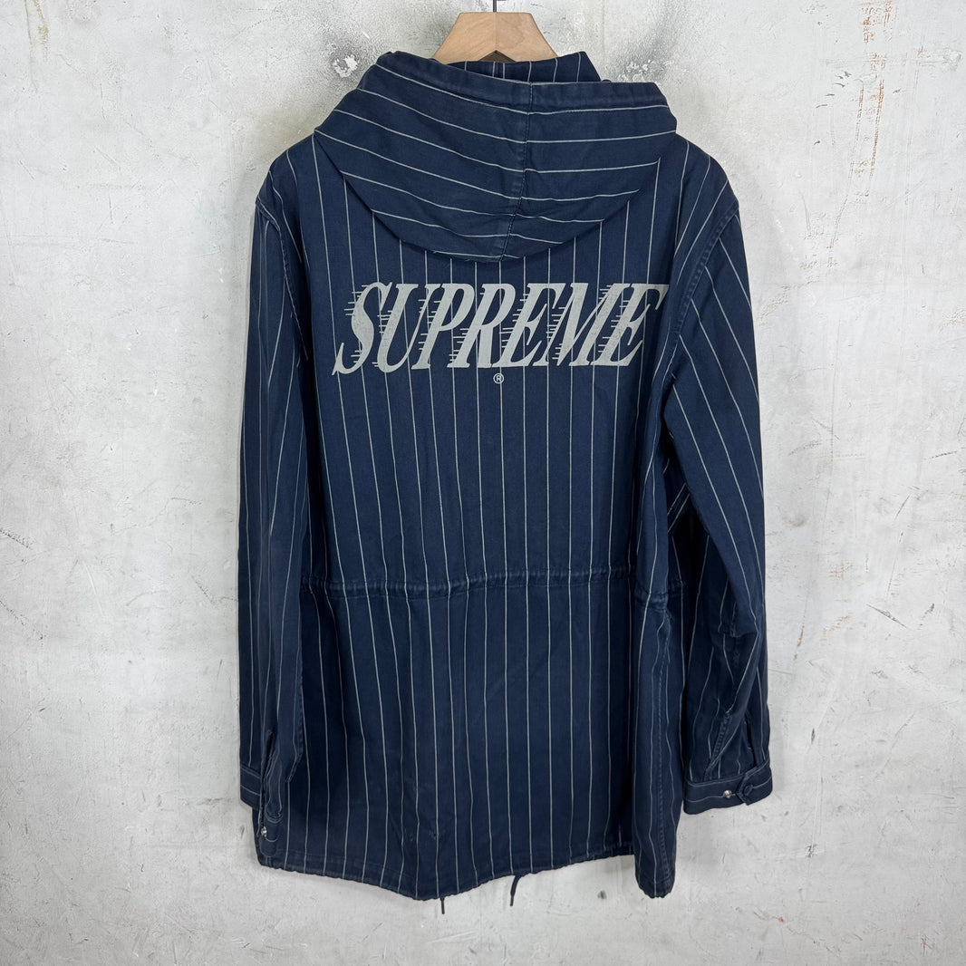 Supreme Navy Kings Logo Pinstripe Coat